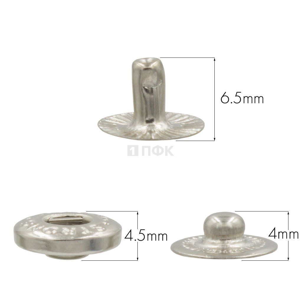 3 Части кнопки для одежды 12,5мм Альфа латунь цв никель (уп 1440шт) STRONG