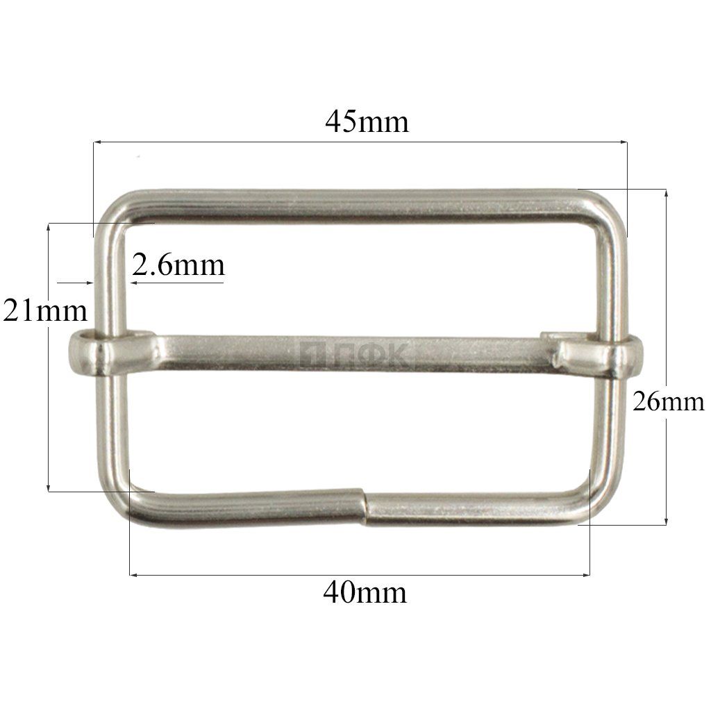 Пряжка регулировочная 40мм (толщ 2,6мм) цв никель (уп 1000шт)