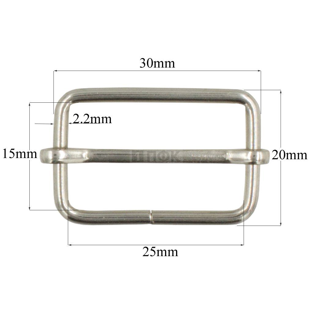 Пряжка регулировочная 25мм (толщ 2,2мм) цв никель (уп 1000шт)