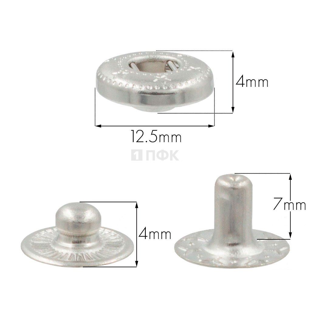 3 Части кнопки для одежды 12,5мм Альфа сталь цв никель (уп 1440шт) STRONG