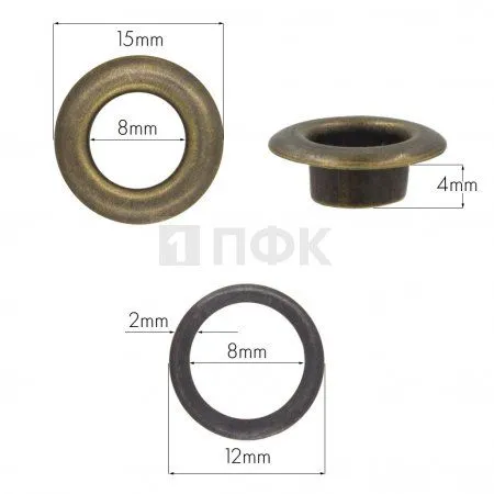 Люверсы №5 8мм сталь эконом цв антик (уп 2000шт/50000шт) Люверсы №5 8мм сталь эконом цв антик (уп 2000шт/50000шт)