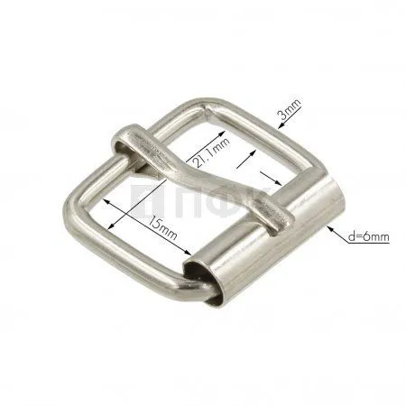 Пряжка регулировочная 20мм (толщ 3,0мм) высота 15мм с роликом цв никель (уп 500шт/10000шт) Китай